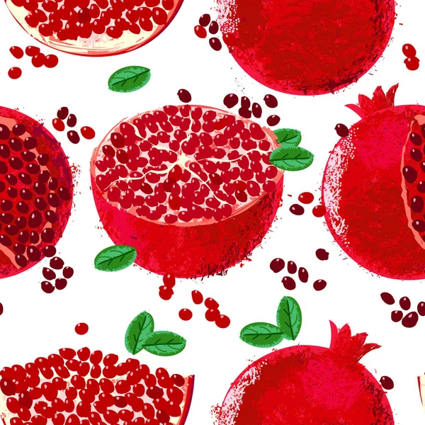 Vector pattern of watercolor pomegranate fruits, hand drawn — Stock vektor