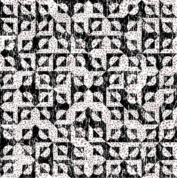 Truchet Pattern Tiles Black White Brown Mid Century Geometric Textile — Stock Vector