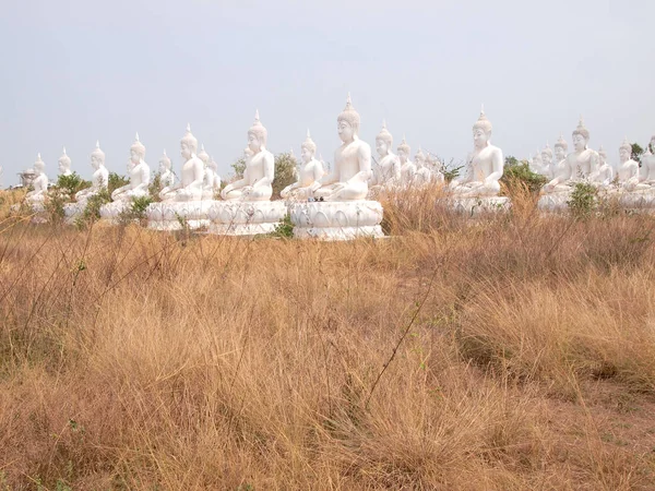 Sakeaw Thailand March 2015 Row White Buddha Statue Field Worship — Stock Photo, Image