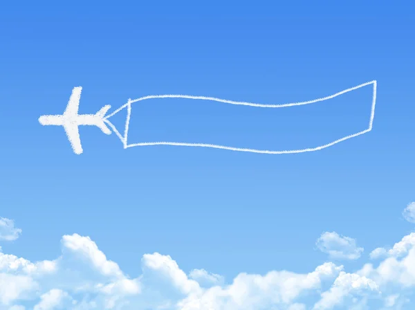 Plane on Cloud shaped ,advertising banner stick with airplane — ストック写真