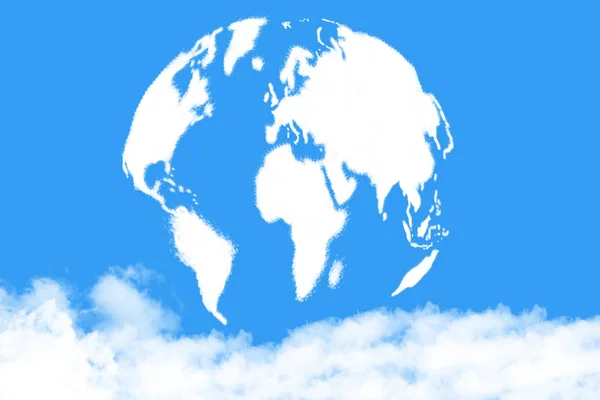 World map shaped clouds on blue sky — Stock Photo, Image