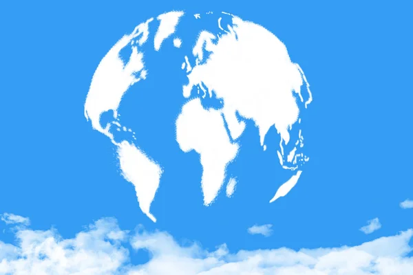 World map shaped clouds on blue sky — Stock Photo, Image