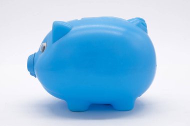 Mavi kumbara ya da para kutusu beyaz arka planda izole edilmiş.