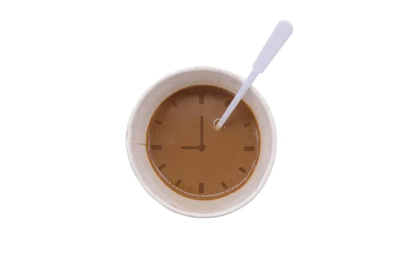 Cup Coffee Clock White Background — Stock Photo, Image