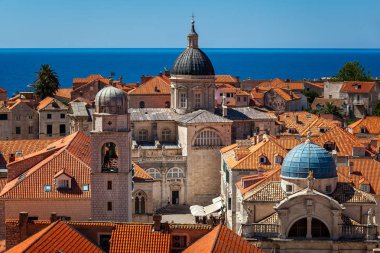 Luza Square, Saint Blaise kilise ve surlar, Dubrovnik, Hırvatistan Katedrali'nin varsayım havadan görünümü