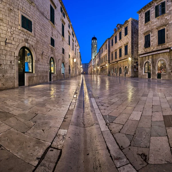 Panorama de la calle Stradun en la mañana, Dubrovnik, Dalmacia, Croacia —  Fotos de Stock