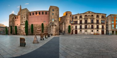 Panorama of Ancient Roman Gate and Placa Nova in the Morning, Ba clipart