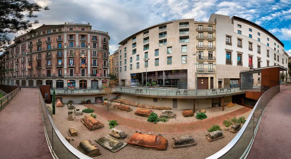 Panorama de Placa de la Vila de Madrid en Barcelona, Cataluña , — Foto de Stock