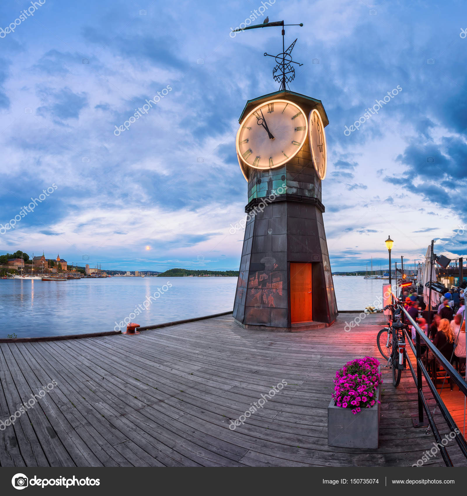 Clock Tower at Aker Brygge in Oslo, Norway Stock Photo by ©anshar 150735074