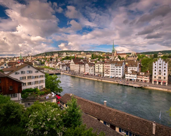 Aerial View of Zurich Skyline and Limmat River, Zurich, Switzerl — Stock Photo, Image