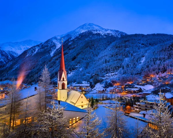Solden Ski Resort Skyline, reggel, Tirol, Ausztria — Stock Fotó