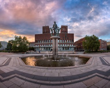 Oslo City Hall akşam, Oslo, Norveç