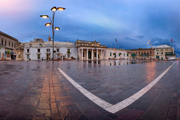 Panorama of Saint George Square on the Rainy Morning, Valletta