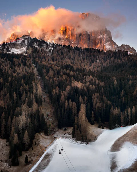 Selva Val Gardena in the Morning, Val Gardena, Dolomites, Italy — Stock Photo, Image