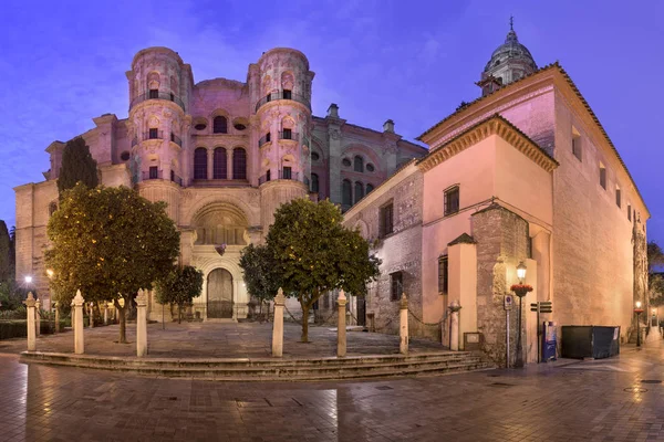 Panorama van Malaga kathedraal in de ochtend, Malaga, Andalusie, Spanje — Stockfoto