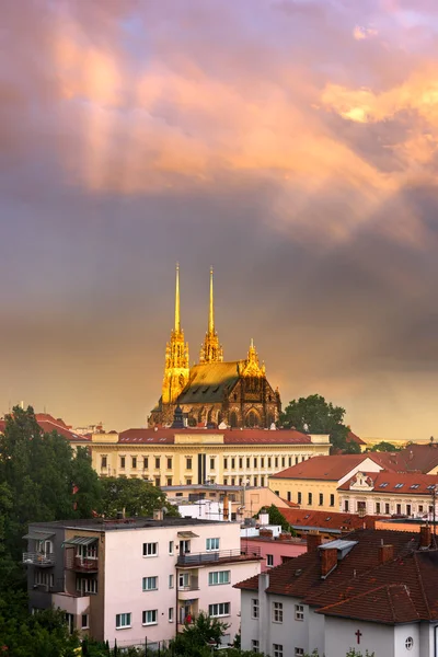 Katedra Świętych Piotra i Pawła w godzinach wieczornych, Brno — Zdjęcie stockowe