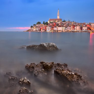Rovinj silüeti akşamları, Istria, Hırvatistan