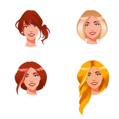 güzel genç kızların çeşitli saç stili ile şirin çizimler