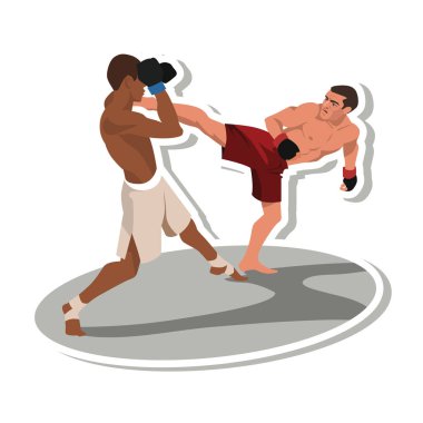 Vektör çizim. Boks eldivenleri bir arenada iki savaşçıları. Kutusu