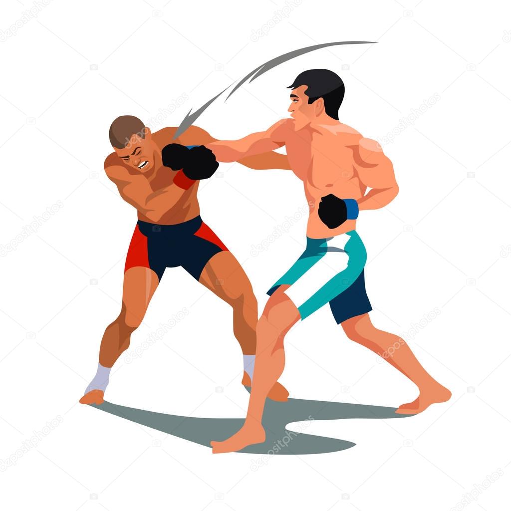 Two men are boxing. Fight facing each other in a match. Vector