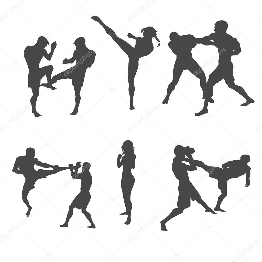 Silhouettes of fighting people