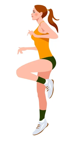 Vältränad ung kvinna i sportkläder. Hoppning — Stock vektor