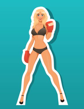 Güzel kickboks kız ayakta düz boks eldivenleri