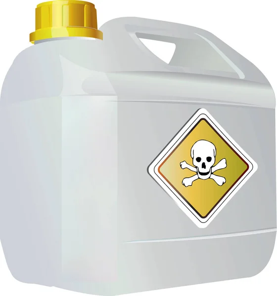 Empty plastic canister with a label. Skull sign. — Stock Vector