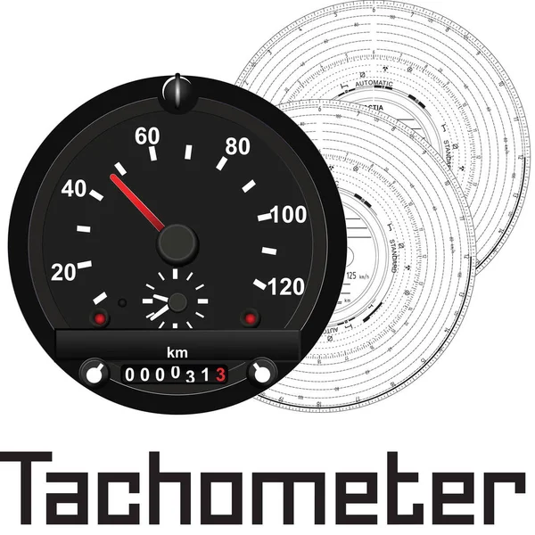 Un tachymètre est un appareil de mesure conçu pour mesurer la vitesse de diverses pièces tournantes, telles que les rotors, les arbres . — Image vectorielle