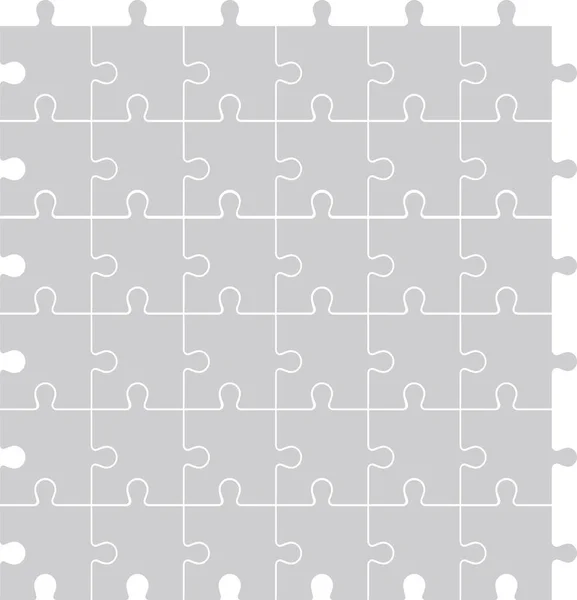 Gray puzzle pieces assembled in a square of 6 by 6. — Stockvector