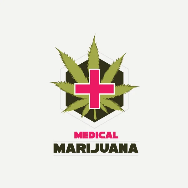 Logo des medizinischen Cannabis-Vektors. Rotes Kreuz und Hanfblatt. — Stockvektor