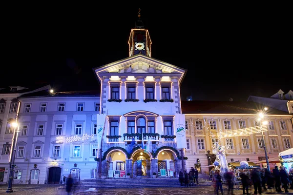 Ljubljana Slovenië December 2017 Advent December Nacht Met Kerst Decoratie — Stockfoto