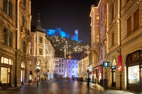 Ljubljana Slovenië December 2017 Advent December Nacht Met Kerst Decoratie — Stockfoto