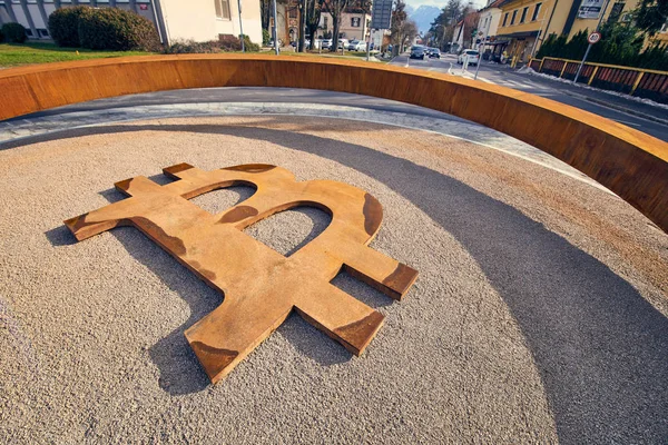 Kranj Slovinsko Března 2018 První Blockchain Bitcoin Památka Světě Blockchainových — Stock fotografie