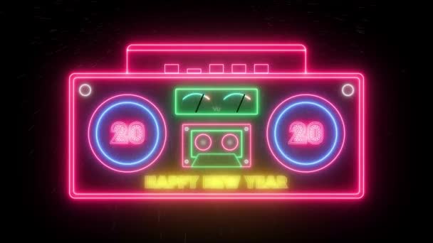 Frohes Neues Jahr 2020 Stereo Retro Neon Radio Animiert Auf — Stockvideo