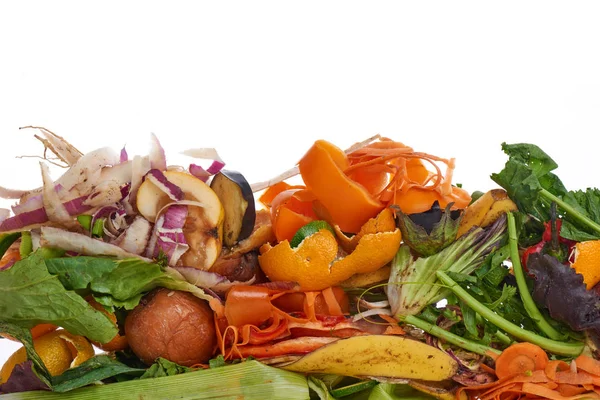 Rifiuti Alimentari Domestici Compost Frutta Verdura Sfondo Bianco — Foto Stock