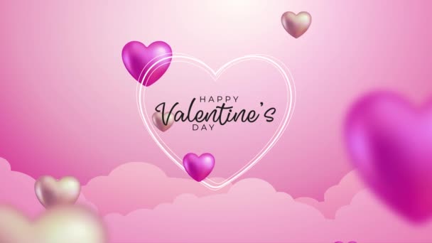 Šťastný Valentýn, růžové a zlaté srdce, smyčka animace.Happy Valentines den pohybu pozadí, symbol lásky.