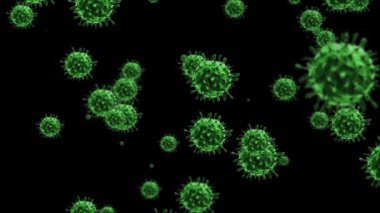 Sars Covid-19 Coronavirus hologram animasyonu. Konak organizmada enfeksiyona neden olan patojenik virüsler - viral hastalık, hareket arka planı.