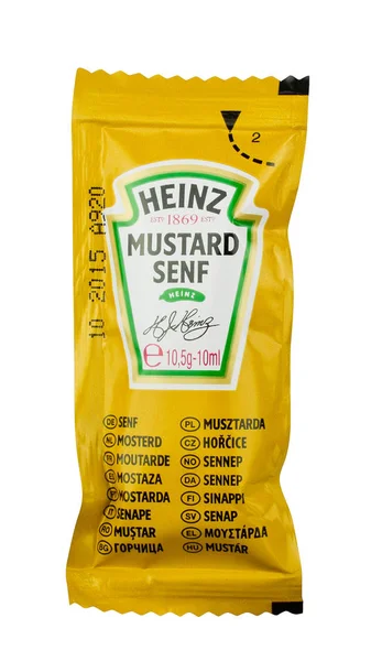 Heinz mustard bag on white bachground. — Stock Photo, Image