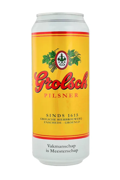 Grolsch retro beer can on a white background. — Stock Photo, Image