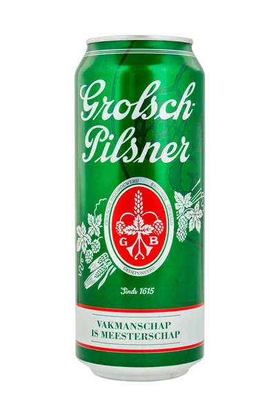 Grolsch retro beer can on a white background. — Stock Photo, Image