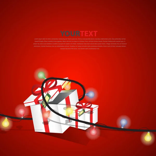 Vánoční žárovky a dárkové krabičky — Stockový vektor