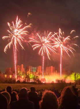 4 Kasım kutlamaları, Kenilworth Castle, Birleşik Krallık şenlik ateşinde havai fişek gösterisini izleyenler.