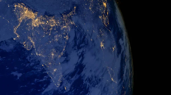 印度在夜间的灯光, 因为它看起来像从空间。这个形象的元素是由美国宇航局提供的 — 图库照片