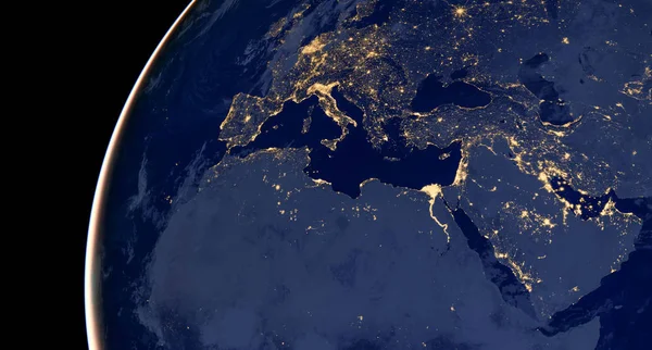 Orta Doğu, Batı Asya, Doğu Europe ışıklar gece olarak uzaydan benziyor. Bu görüntü unsurları Nasa tarafından döşenmiştir.