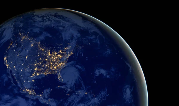 美国在夜间照明, 因为它看起来像从太空。这个形象的元素是由美国宇航局提供的 — 图库照片