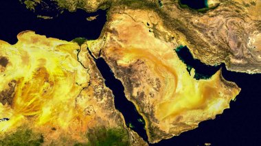 Orta Doğu, Batı Asya, İsrail ve Iran uzaydan göründüğü gibi. Bu görüntü unsurları Nasa tarafından döşenmiştir.