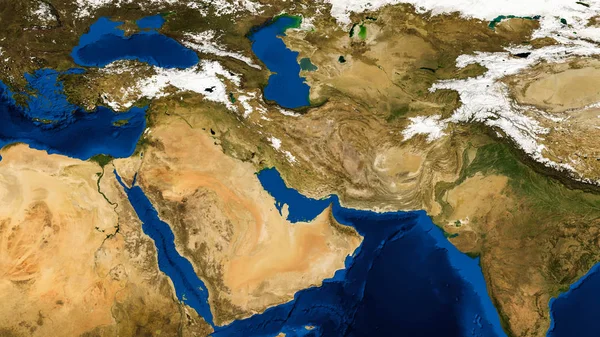 Orta Doğu, Batı Asya, İsrail ve Iran uzaydan göründüğü gibi. Bu görüntü unsurları Nasa tarafından döşenmiştir.