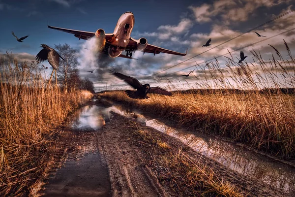 Аварійне приземлення літака (оригінали. "Кругла смуга ") — стокове фото