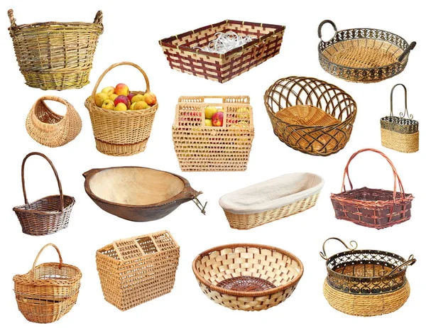 Isolated collection of wicker baskets — Stock Photo, Image